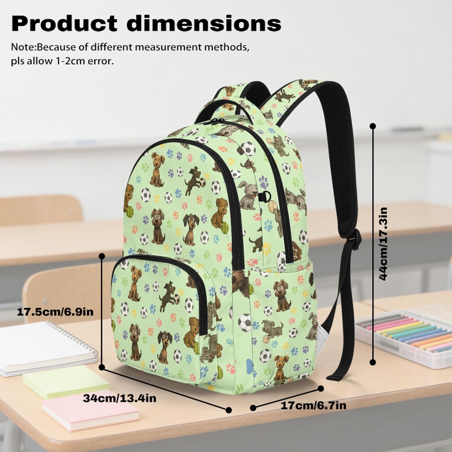 Amzbeauty Girls School Backpack And Lunchbox Set Dog Soccer Green Print Lightweight 17 Inch Bookbag With Portable Lunch Bag Daily Picnic Elementary Student Backpacks Blue