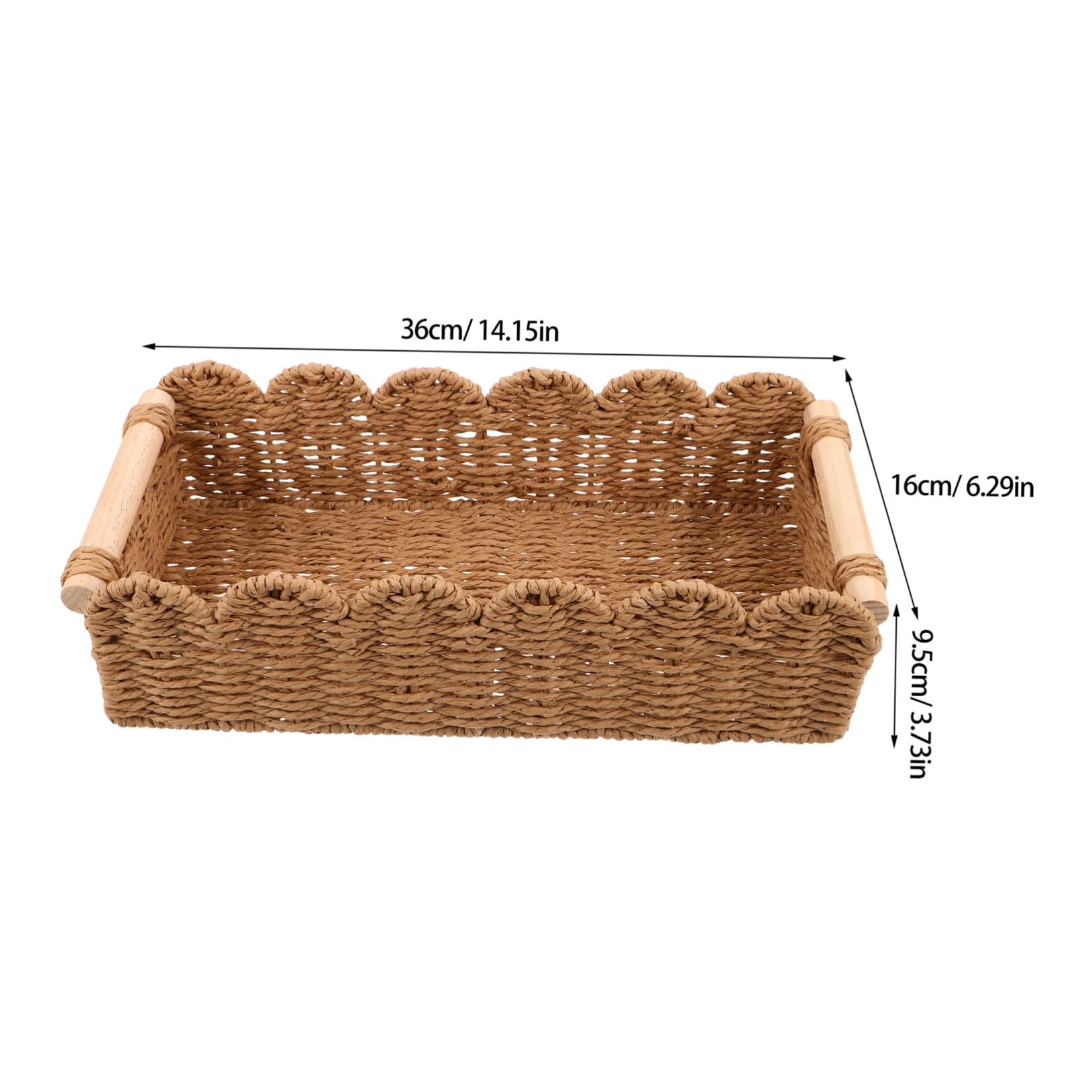 Cesta de Almacenamiento Tejida a Mano Marrón 2 Piezas Cesta de Almacenaje de Papel Higiénico con Asa de Madera Papel Borde Festoneado para Baño Inodoro