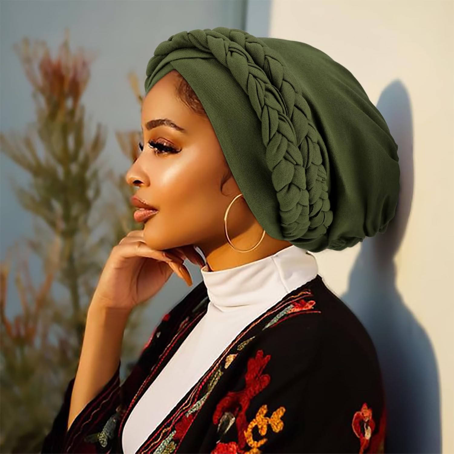 DRESHOW African Women Turban Caps Beanie Twist Headscarf Pre-Tied Double Twisted Braids Headwraps for Women Chemo Cancer Cap