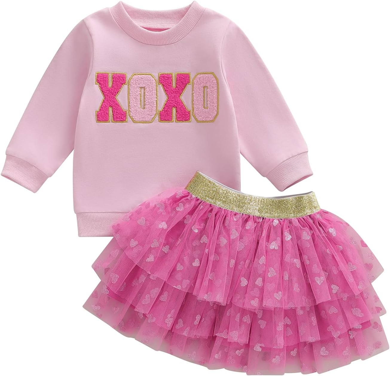 WZTYYDS Toddler Baby Girls Valentines Outfits Letter Embroidery Long Sleeve Sweatshirt Tops Tutu Skirt Set Spring Clothes