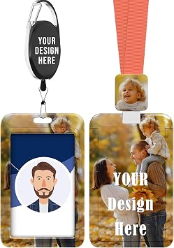 5 Custom ID Badge Holder Personalized Name Badge, Double Sided with Name/Photo/Logo/and Barcode, Id Card Identification Badges for Business, Office, School, Employee Work Volunteer Orange