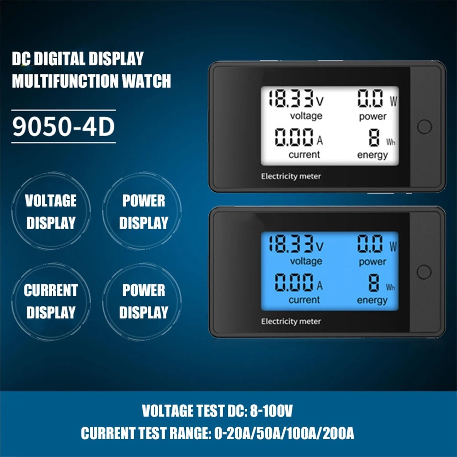Misuratore digitale 20A/50A/100A/200A DC8-100V Voltmetro Amperometro LCD 4 in 1 DC Tensione Corrente Potenza Rilevatore di Energia Amperometro Shunt (Viola)