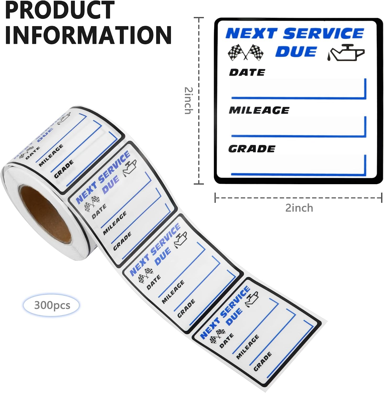 300PCS Car Oil Change Stickers for Windshield - Next Service Due Sticker,2"x2" Removable Vinyl Stickers for Most Cars Trucks SUVs