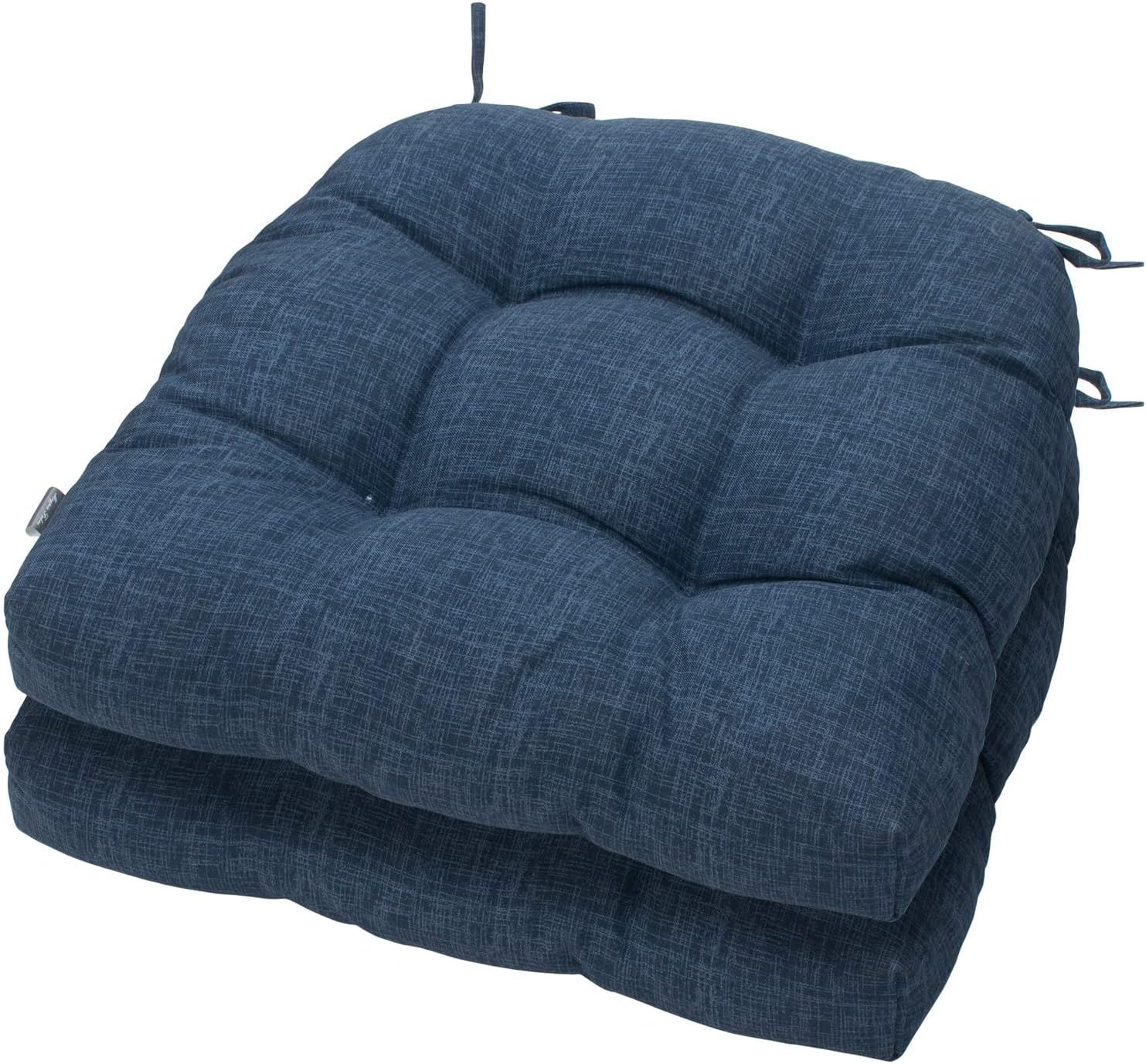 Magpie Fabrics Outdoor/Indoor Tufted Seat Cushion with Ties Set of 2, 19"x19" Waterproof Patio Chair Pads Tatami Floor Pillow for Dining Garden Balcony Office Decor (Denim Blue)