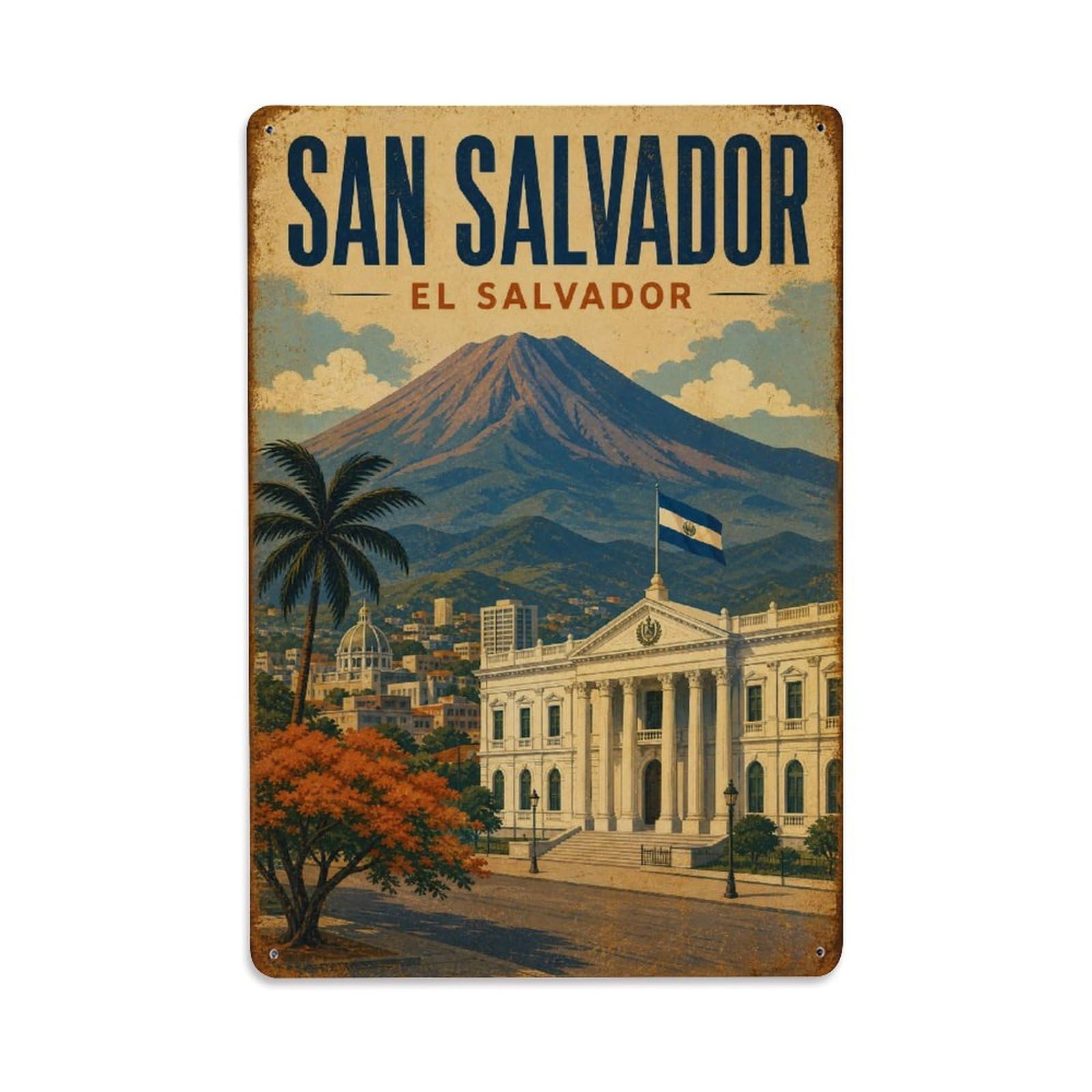 Retro Travel El Salvador San Salvador Metal Tin Sign