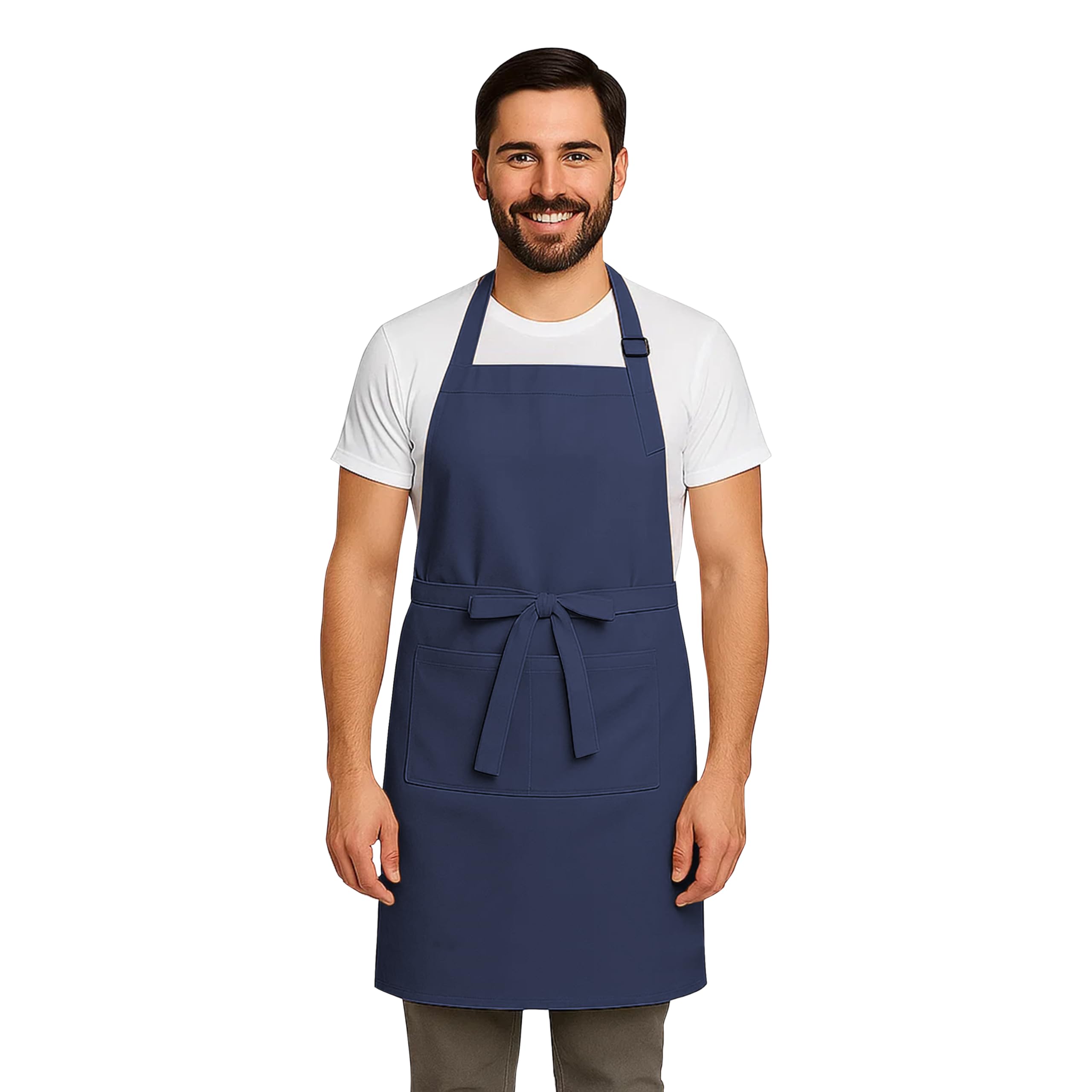 Apron for Men Women Chef Cooking Restaurants Gardening Workshop, Barbers with Adjustable Strap and Two Pockets