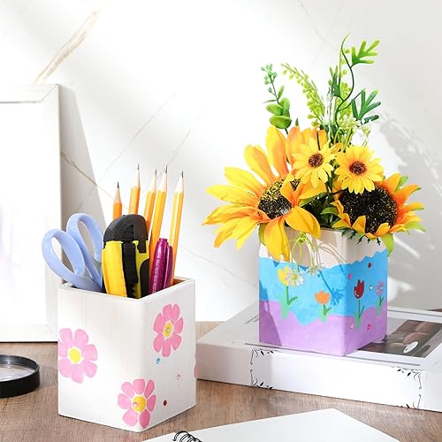 Miniatura 4 de 10 Pack Wood Pen Holder Unfinished Wooden Pencil Holder for Homemade DIY Crafts Mini Wood Pencil Box Small Wooden Crates for Crafts Projects, 3 x 3