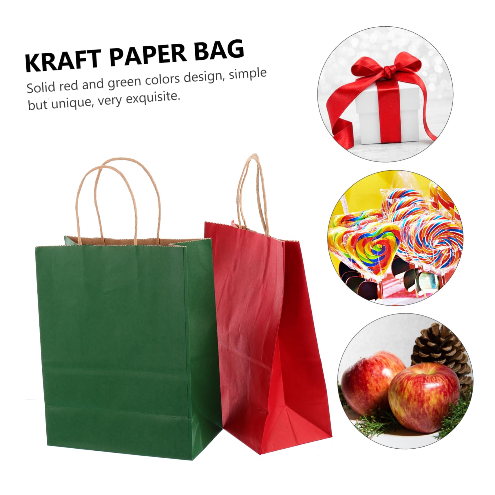 COLLBATH 24 Stück Umweltfreundliche und Recycelbare Weihnachtspapiertüten aus Kraftpapier mit Traggriff in Rot und Grün für Geschenkverpackung zu Weihnachten