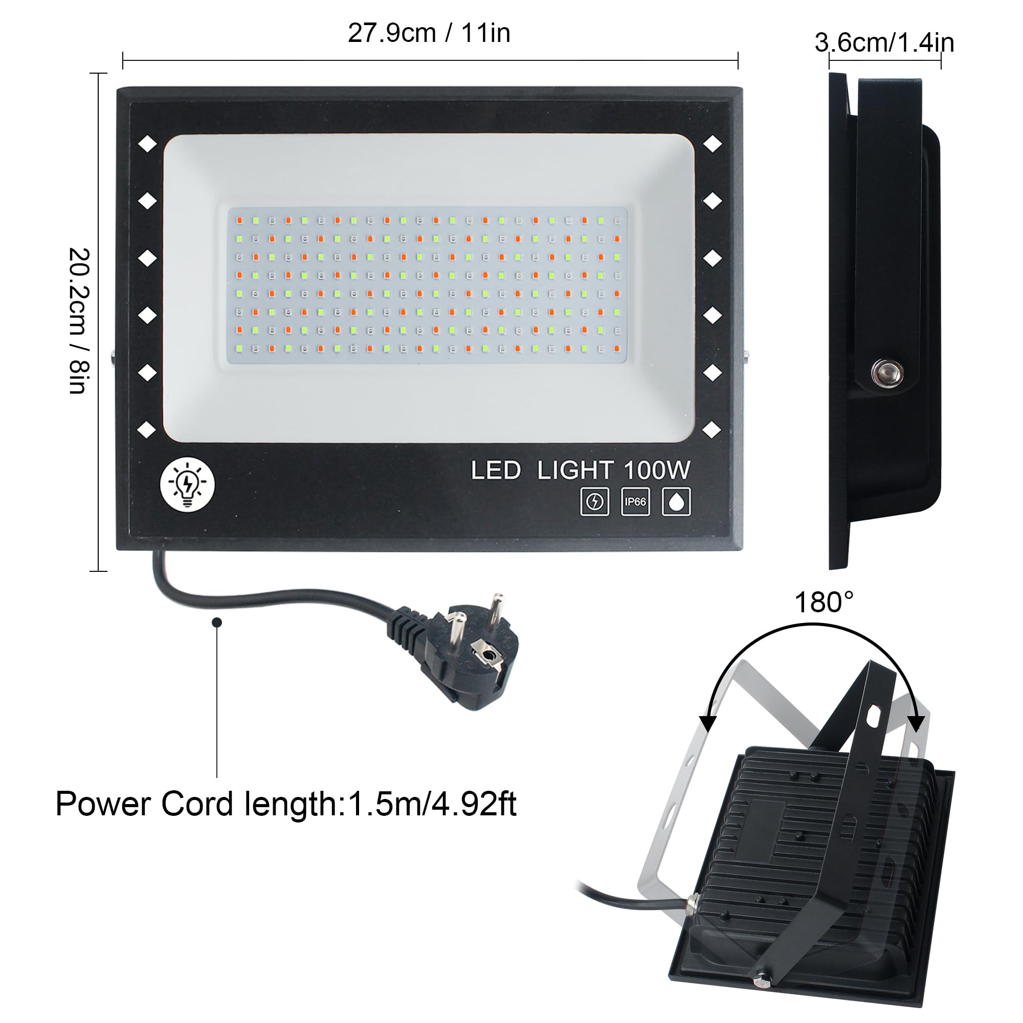 RGB LED Strahler 100W, 2er Set Außen Flutlicht mit 2.4G Fernbedienung & Bluetooth App, 16 Million Farben, 20 Modi, IP66 Wasserdicht Außenstrahler für Garten und Hof