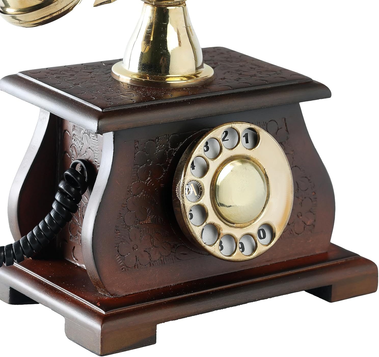 Royal Telephone – Non-Functional Rotary Dial Vintage Style with Shiny Wooden Carved Design