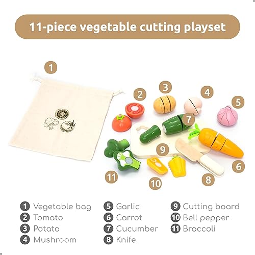 Miniatura 7 de UMU Juego de verduras de corte  Accesorio de cocina de madera para jugar, multiusos, accesorios de juego de simulación, juguetes de madera para