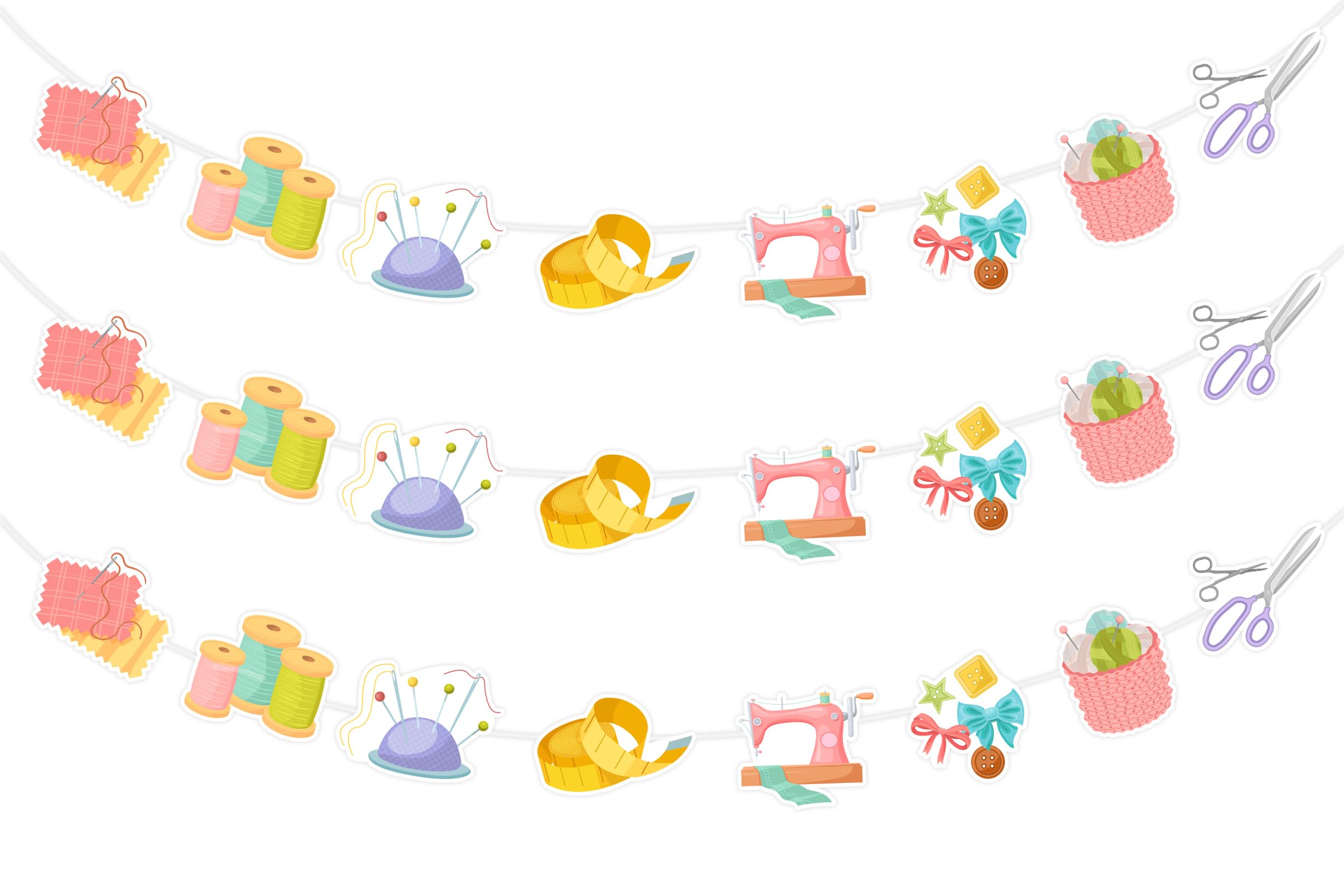 SHADOAMP 3pcs Sewing Garland, Quilting Party Decorations Sewing Tool Tailor Garland DIY Required Craft for Sewing Lover Women Girl Mother, Sewing Birthday Party Decorations