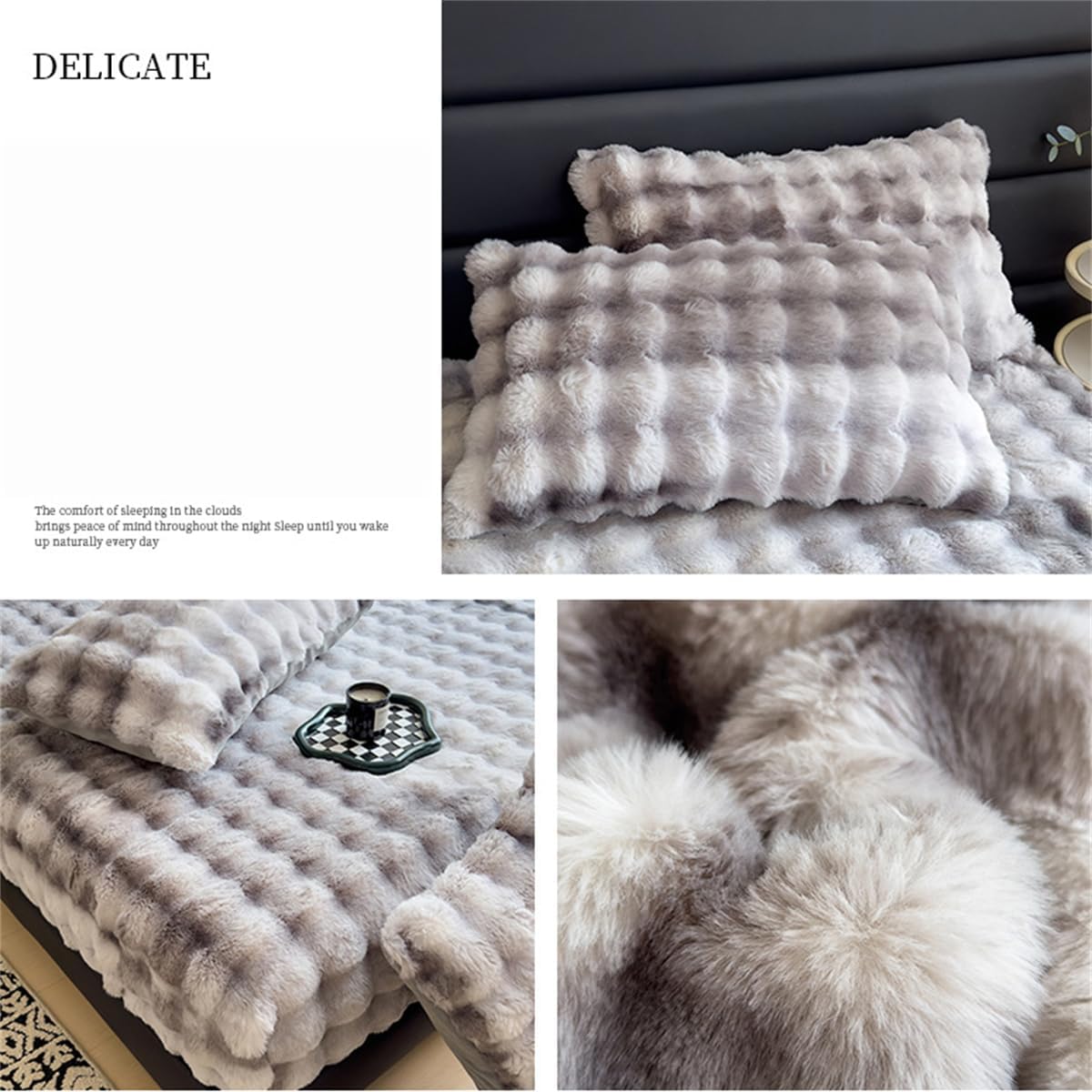 Milk Velvet Bedding Fitted Sheet Mattress Cover, Faux Rabbit Fur Fitted Sheet, Mattress Protector Bedspread (E,King:71x79in(180 * 200CM))