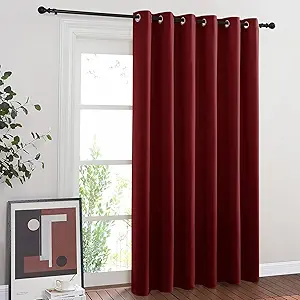 NICETOWN Glass Door Curtains for Window, Wide Thermal Curtain Panels, Sliding Door Drapes, Extra Wide Curtains (Burgundy Red, 80 inches Wide x 84 inches Long)