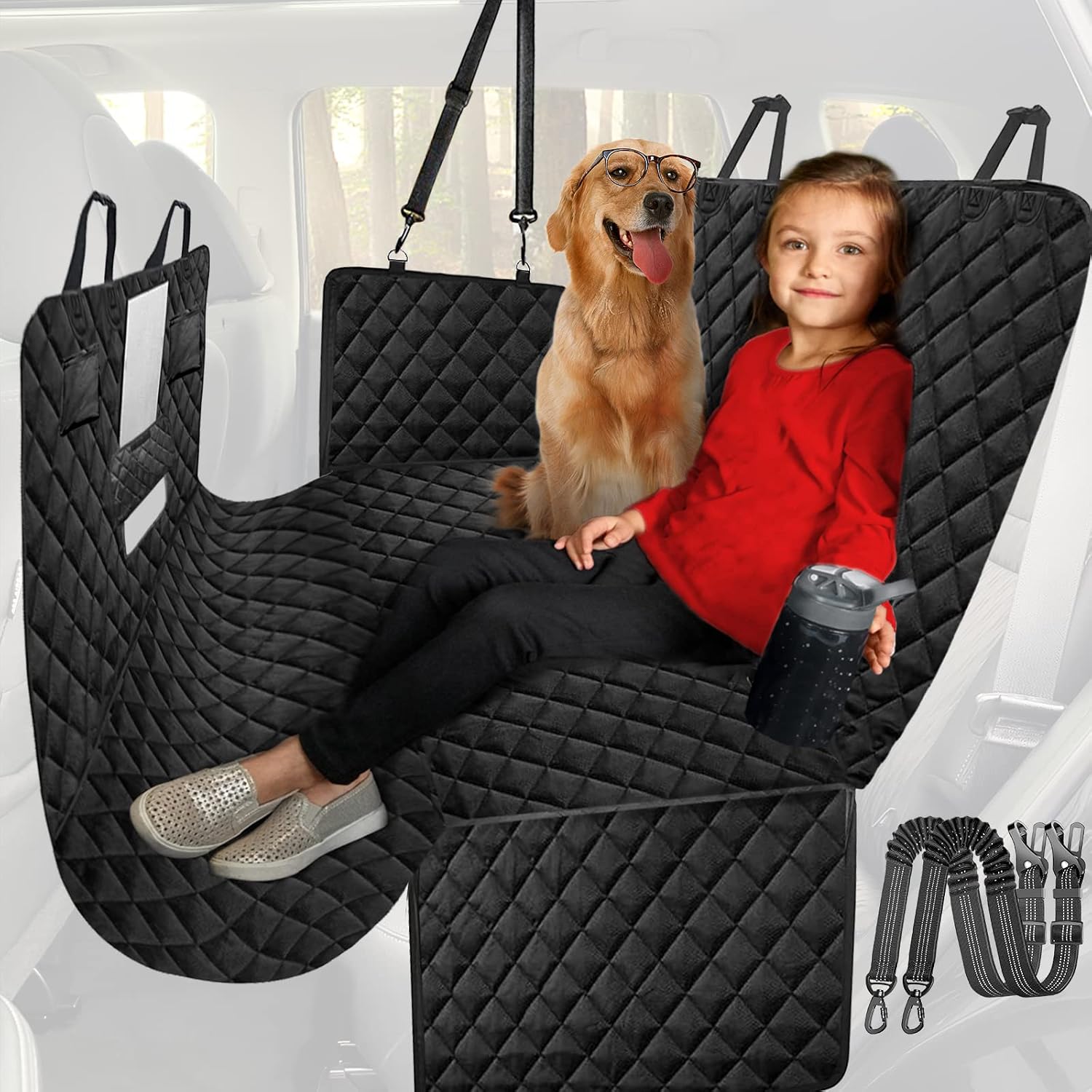 ELEGX 70" Wx94 L Oversized Dog Car Seat Cover,for up to 150 Lbs Pets,Full Truck Protection Doors& Backseat,with Mesh Window Dog Hammock…