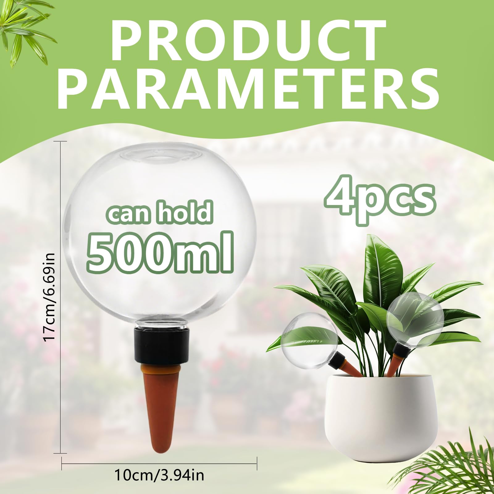 Lot de 4 Boule Arrosage Plante, 500 ml Ampoules d'arrosage automatiques, Boules D'Irrigation pour Plant, Globe d Arrosage Plant Automatique Transparent pour Plantes, Arrosage des Chambres, Balcons