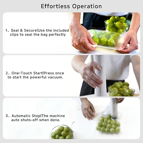Miniatura 6 de Sellador al vacío compacto para alimentos (máquina selladora al vacío + 30 bolsas de vacío reutilizables), potente máquina selladora al vacío de