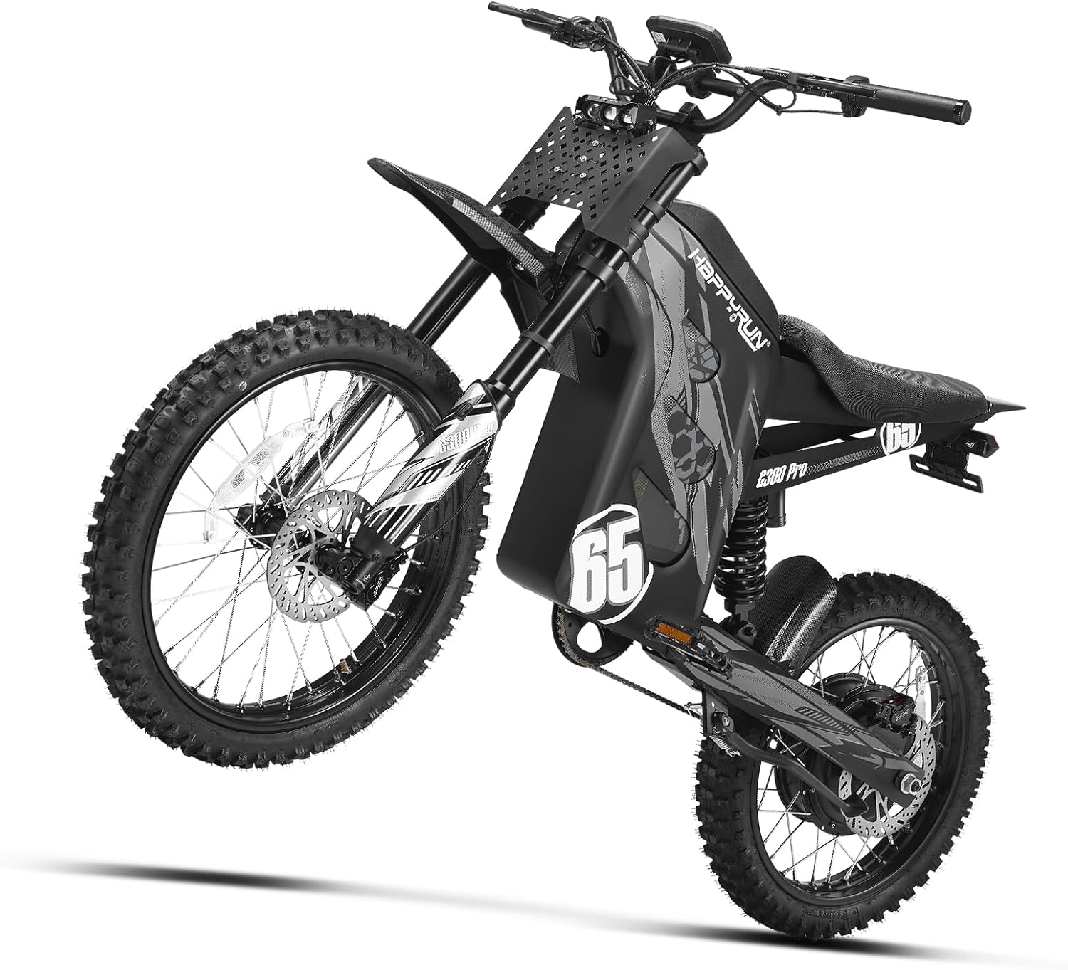 HAPPYRUN G300 Pro Electric Dirt Bike for Adults, 6500W Motor - 45° Slope, 50 MPH and 60-Mile Range 72V/30Ah Removable Battery, Hydraulic Brakes & Full Suspension Electric Motorcycle