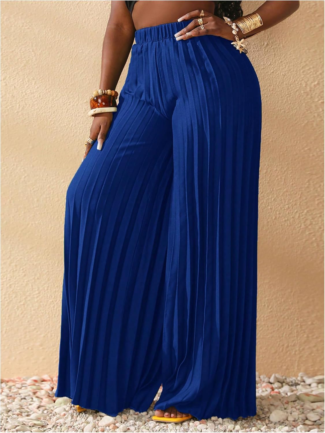 SOLY HUX Women's Wide Leg Palazzo Pleated Pants High Waisted Flowy Loose Dressy Casual Long Trousers - Image 3