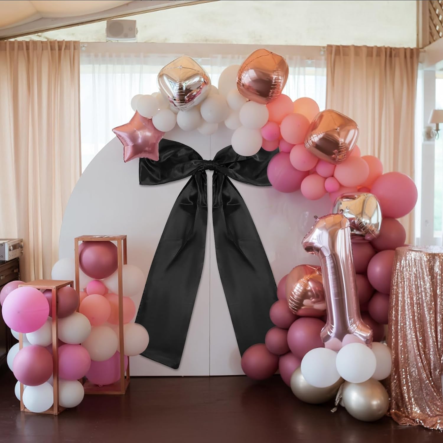 Large Black Big Bow Decoration, Giant Black Bow Supplies for Party, Themed Party Decor, Large Satin Backdrop Supplies Suitable for Bedroom Baby Shower Bachelorette
