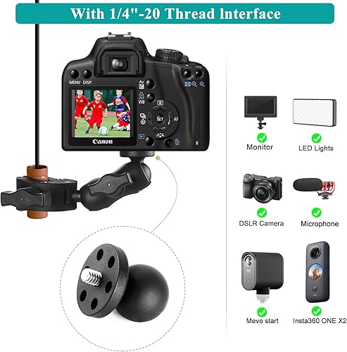 Miniatura 4 de Abrazadera de doble abrazadera para silla de montaje de cámara, con brazo mágico de 360, adaptador de cabezal de doble bola para paraguas, poste,