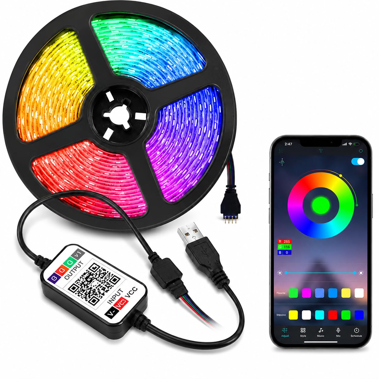 Quace 150 LED Strip Light USB Powered LED Lights for Bedroom Bluetooth Music Sync Waterproof Color Changing with App Control-image-21