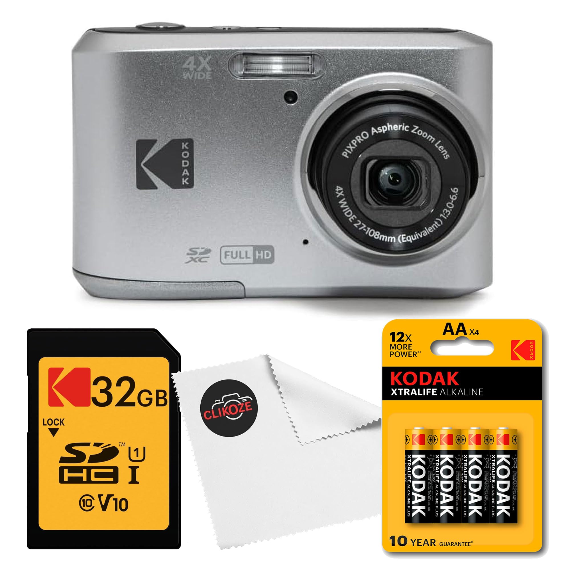 Kodak PIXPRO FZ45 Digital Camera (White) Bundle with 32GB Class 10 SDHC Memory Card, Kodak AA Xtralife Batteries (4-Pack) and Clikoze Lens Cloth — view 7