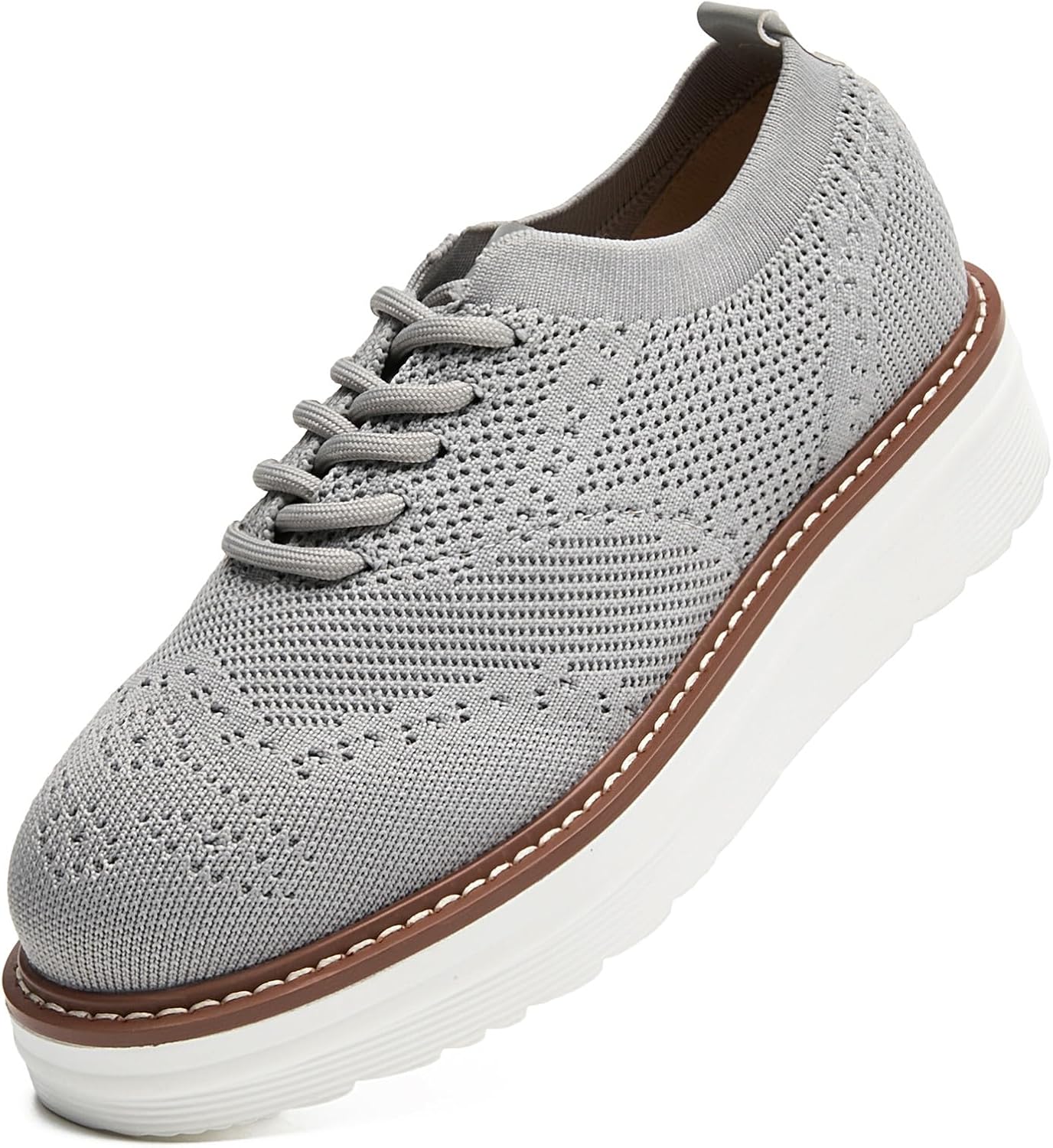 DADAWEN Women's Platform Lace-Up Wingtips Square Toe Oxford Shoes Mesh Breathable Knit Comfort Casual Dressy School Work Dress Shoes