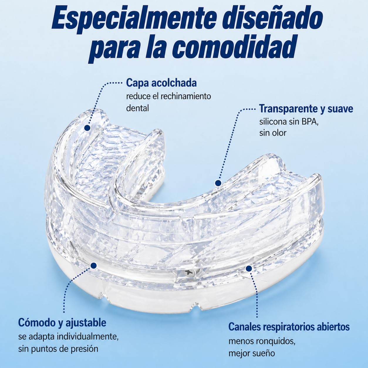 Avanzado Dispositivo Antironquidos – Férula Anti Ronquidos para Dormir, Solución Eficaz para Combatir los Ronquidos y Mejorar la Respiración Nocturna, Blanco Transparente