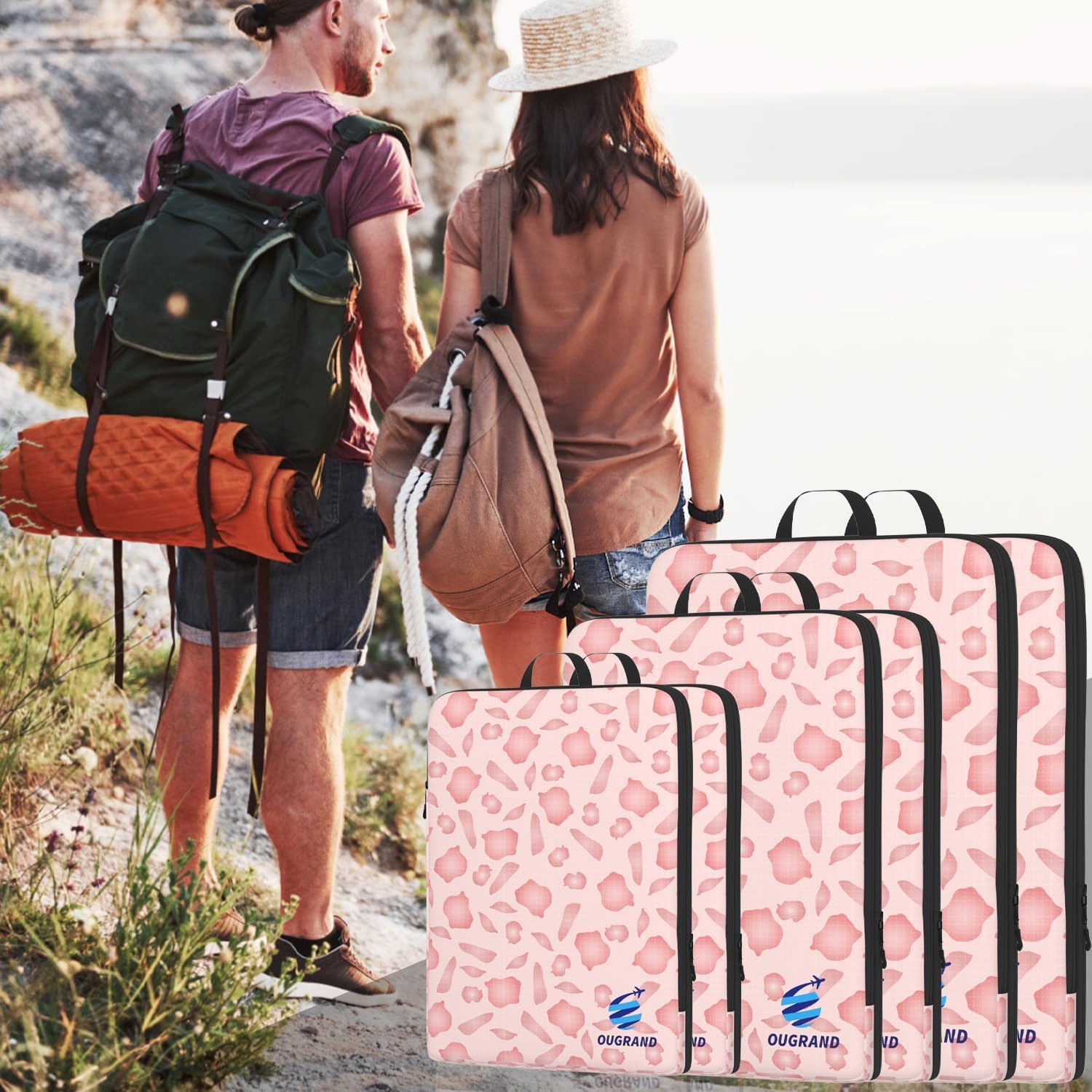6 Set Compression Packing Cubes for Travel, Durable Luggage Organizer Bags, Lightweight Suitcase Organizer Bags Set for Travel Essentials (Pink Petal)