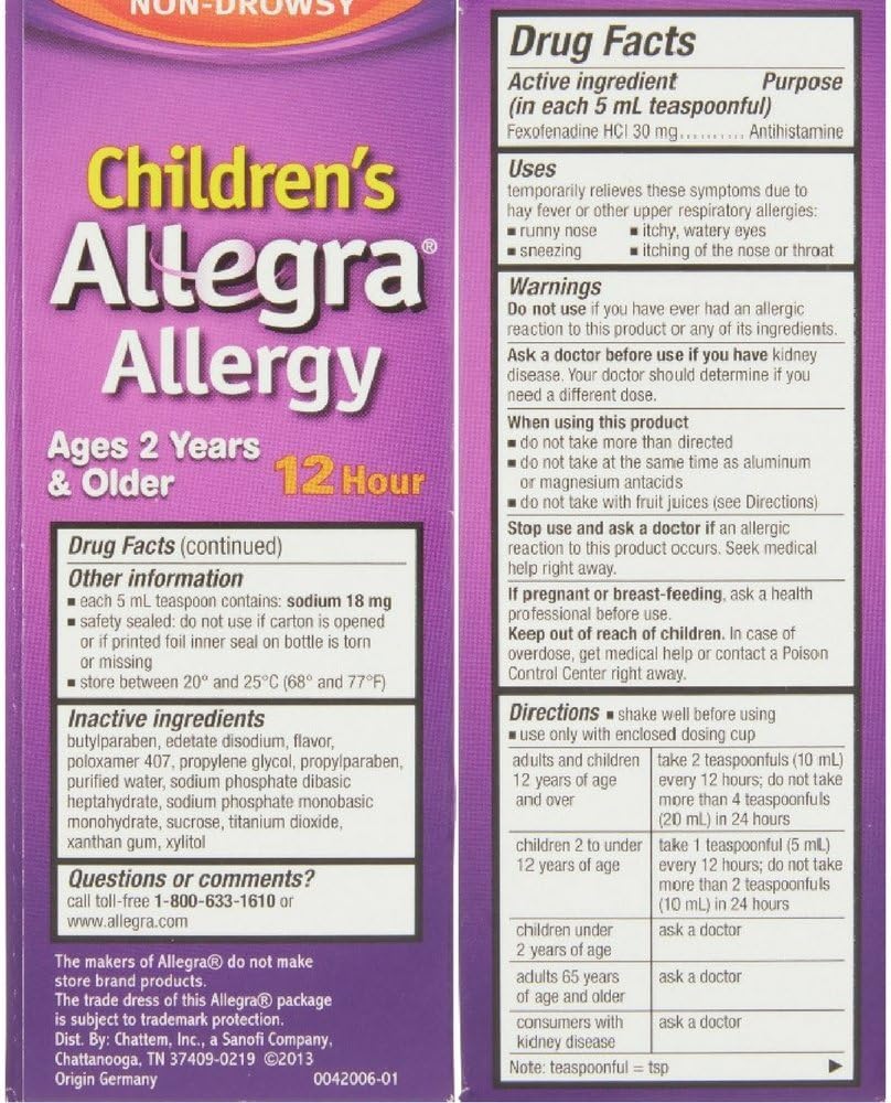 Allegra Children's Allergy 12 Hour Relief Oral Suspension Berry Flavor 4 OZ