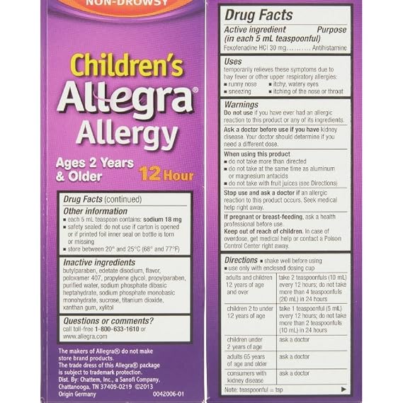 Allegra Children's Allergy 12 Hour Relief Oral Suspension Berry Flavor 4 OZ2
