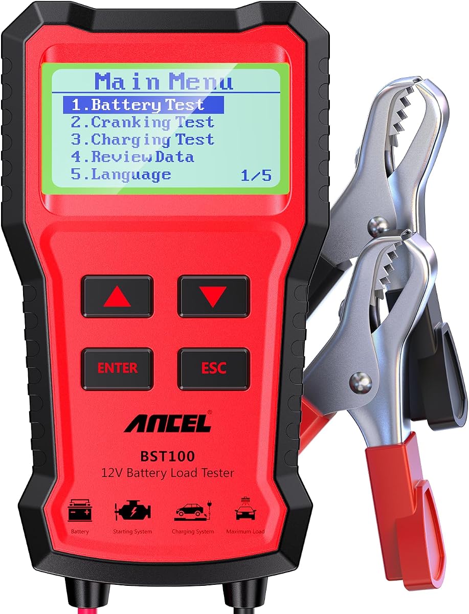 BST100 12V Car Battery Tester, 100-2000 CCA Automotive Battery Analyzer with Cranking and Charging System Test for Cars, Motorcycles, SUVs, Boats