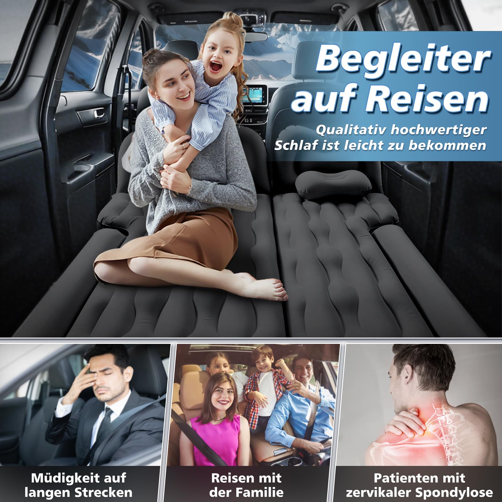 FORMIZON SUV Aufblasbare Matratze, 180 * 140cm Auto Luftmatratze, Aufblasbare Matratze Kofferraum mit Luftpumpe und 2 Kissen, Tragbare Doppelseitige Dickere Auto Bett für Reisen Camping Outdoor