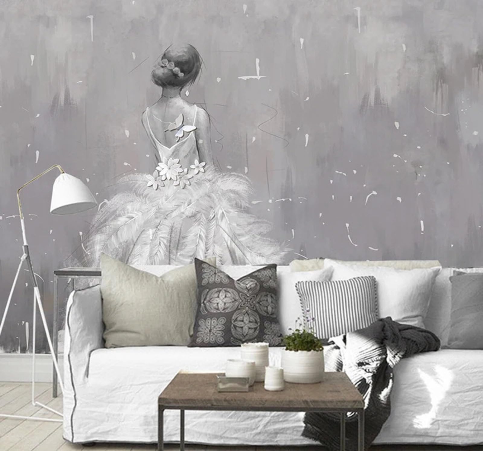 Wallpaper-3D-Xlm 250Cm×170Cm(B×H) Hand Drawn Vintage Beautiful Feathers Wedding Dress 3D Wallpaper Easy Install Feature Office Living Room Sofa Bedroom Tv Background Wall Decoration-250Cm×170Cm