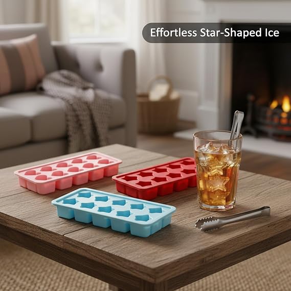 4 Pcs Star Ice Cube Tray Kit,Mini Ice Cube Tray,Ice Cube Moulds, Heart Ice Cube Tray, Suitable for Making Ice Cubes, Chocolate Molds Or Desserts