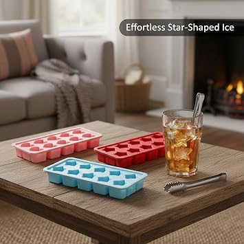 4 Pcs Star Ice Cube Tray Kit,Mini Ice Cube Tray,Ice Cube Moulds, Heart Ice Cube Tray, Suitable for Making Ice Cubes, Chocolate Molds Or Desserts