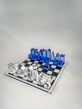 Luxury Acrylic Chess Set, Sophisticated Stylish Design, Multiple Colors Available Clear/Blue-Azure