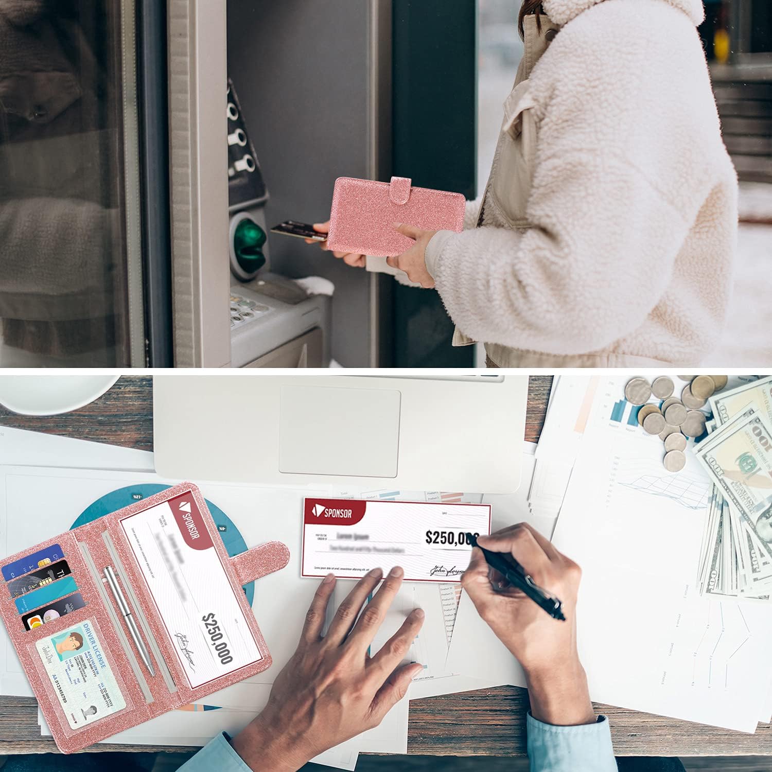 Miniatura 6 de ACdream Checkbook Cover, Leather RFID Blocking Check Book Wallet