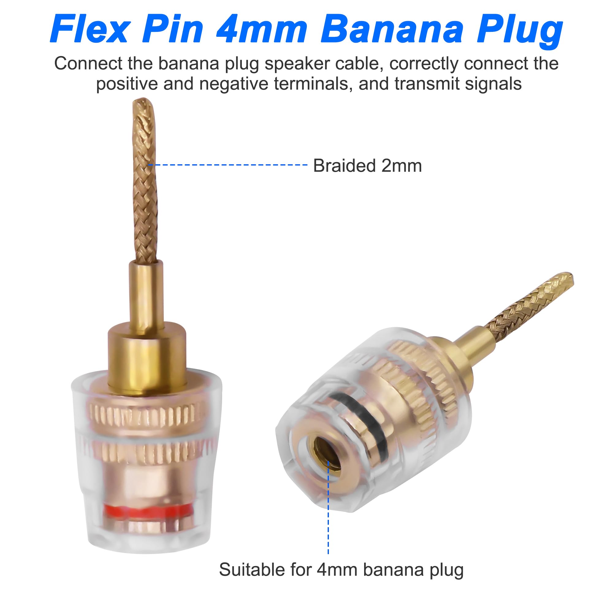 XMSJSIY 4 mm żeńskie złącze bananowe do adaptera audio HiFi audio czarno-czerwone, złącze bananowe do wzmacniacza i głośnika