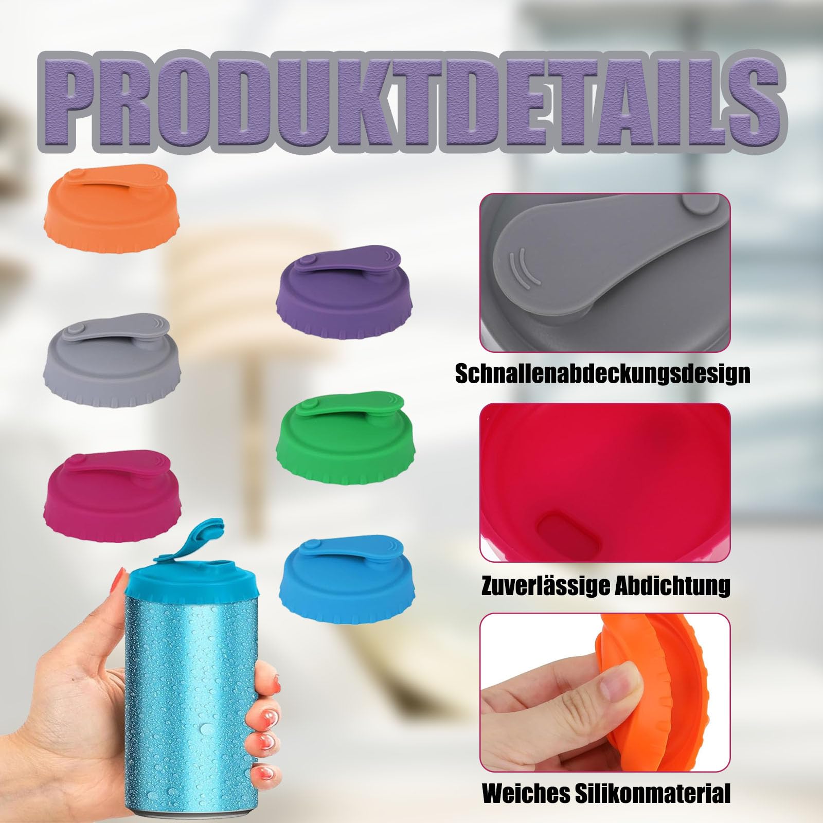 6-tlg. Silikon Dosenverschlüsse - Wiederverwendbare Deckel Für Bier & Getränkedosen