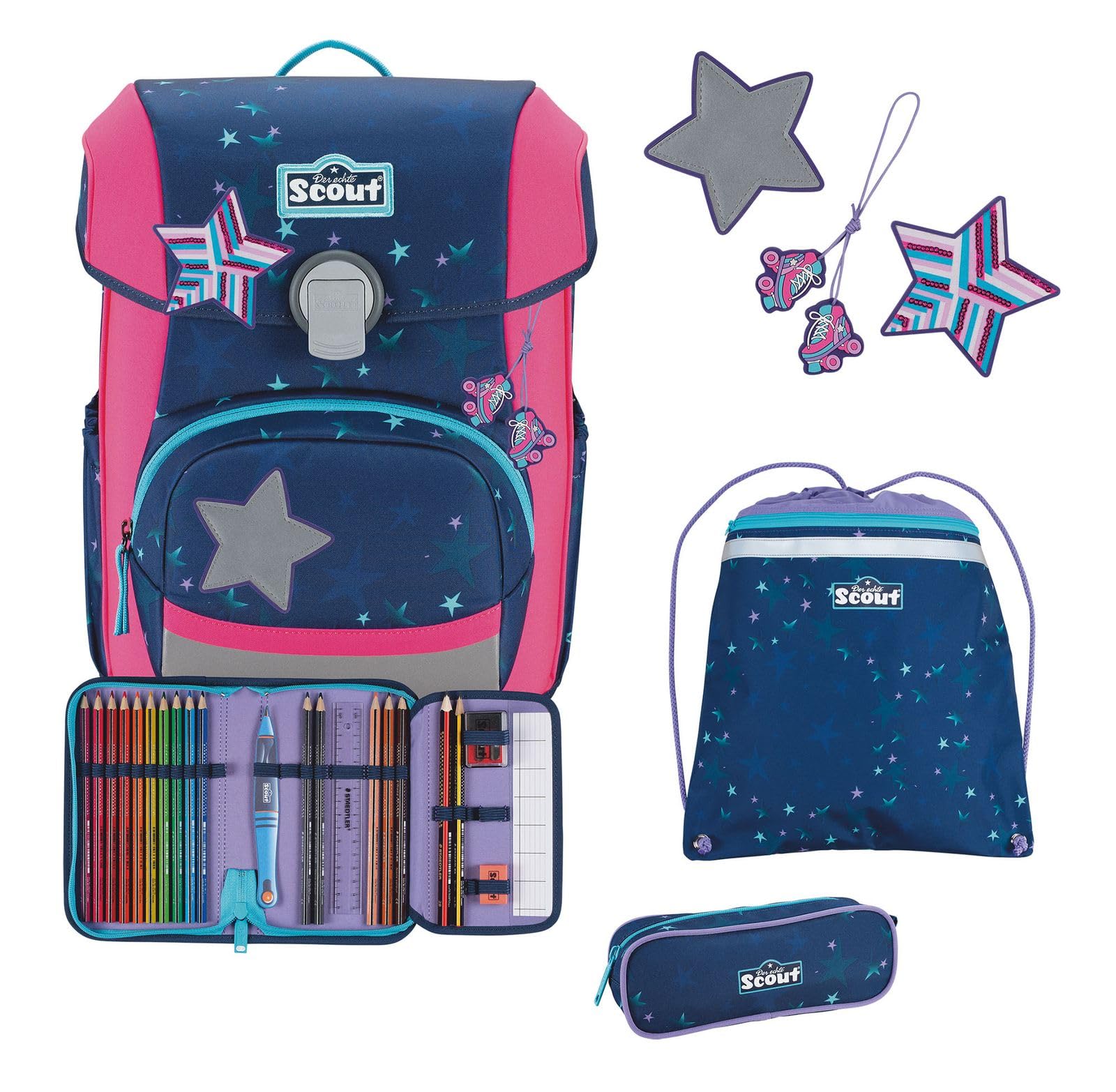 SCOUT Schulranzen Basic Neo Set 4-teilig Pretty Star dunkelblau