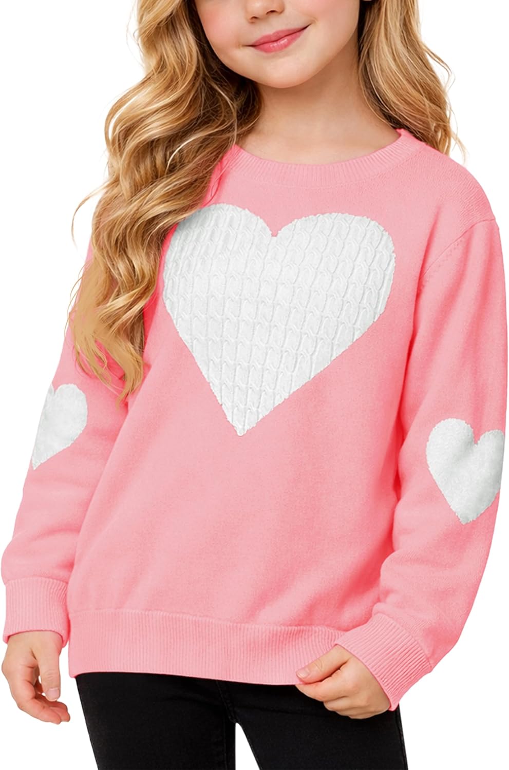 Girls Valentine Sweater Kids Long Sleeve Cute Heart Winter Holiday Knit Pullover 5-14 Years