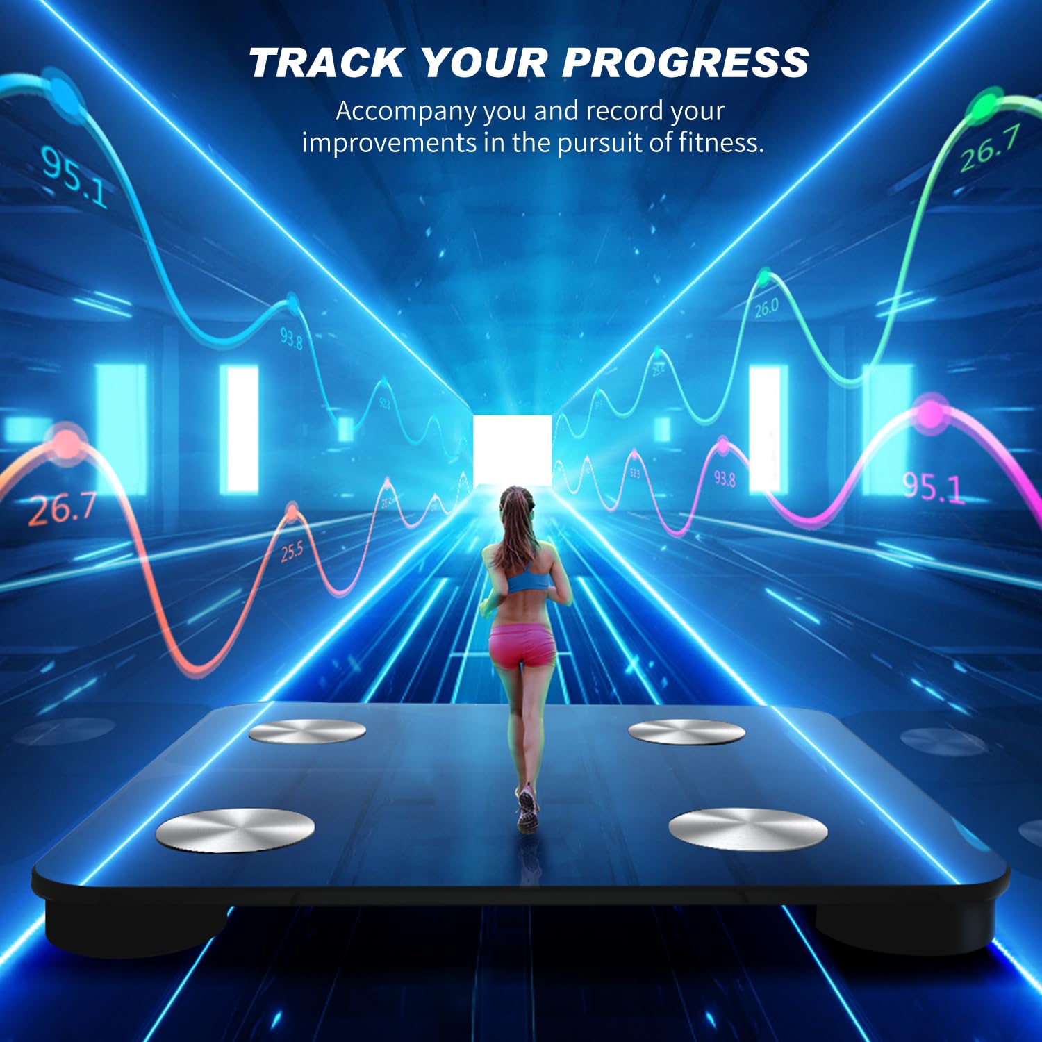 Bilancia Pesapersone Digitale Professionale Impedenziometrica Senza Fili Intelligente per IOS&Android Integrata con 13 Indici di Misurazione Massa Grassa,Massa Magra e Metabolismo Basale,26*26cm,Verde