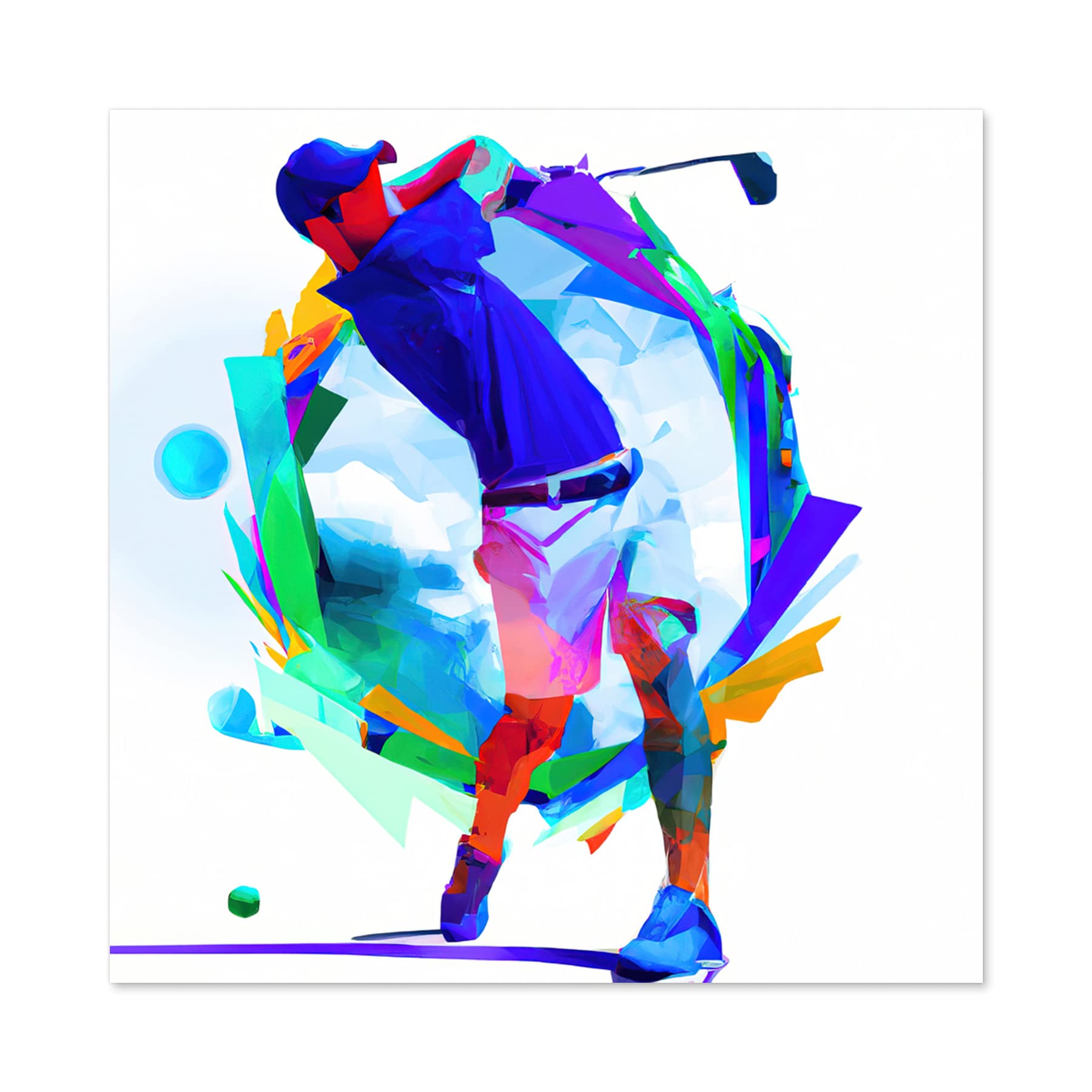 Artery8 Abstract Golfer Golf Course Golfing Swing Bright Painting Premium Wall Art Canvas Print 24X24 Inch