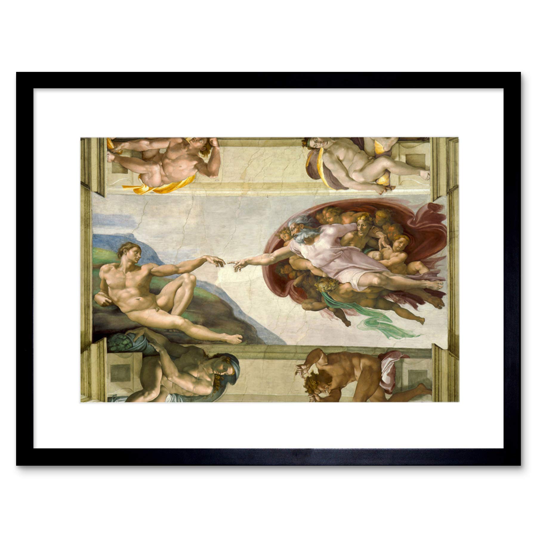 Wee Blue Coo Painting Allegory Michelangelo Creation Adam Framed Wall Art Print