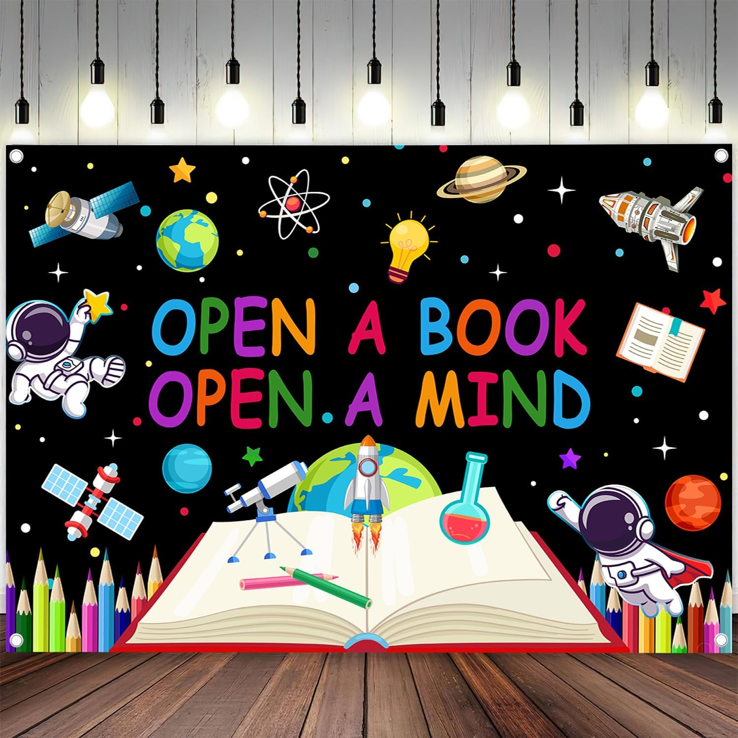 7 x 5 ft World Book Day Backdrop, Open A Book Open A Mind Background Kids Reading Theme Elementary Student Classroom Library Decoration Banner Photo Props Decor