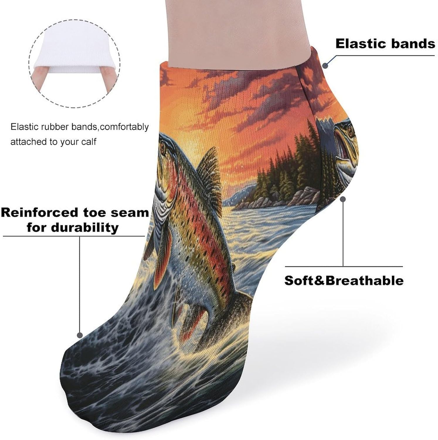 Sunset Leap Fish 5Pairs Low Cut Ankle Socks for Women No Show Casual Breathable Athletic Socks for Sport
