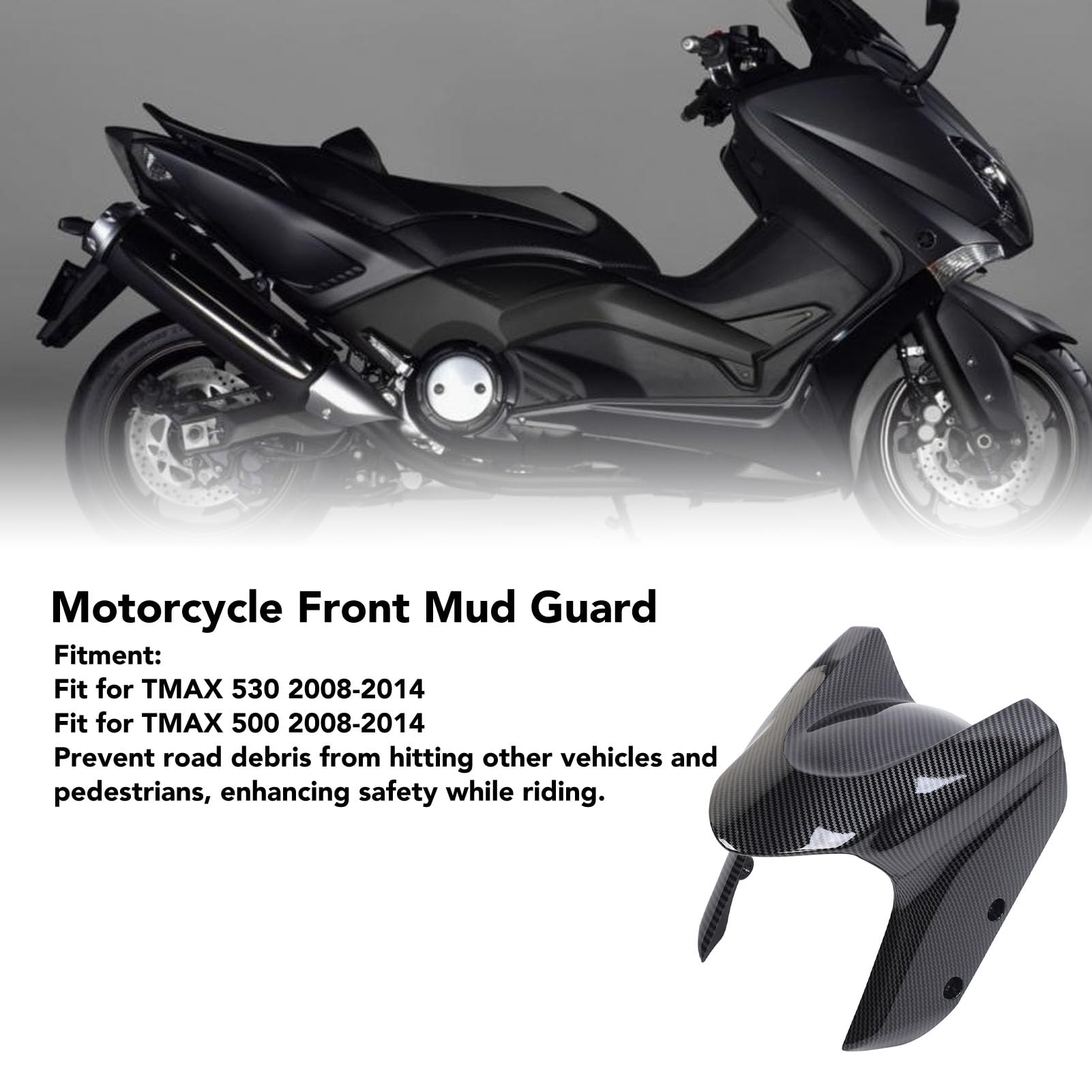 Parafango Anteriore per Moto TMAX 530 500 2008-2014, Paraspruzzi in ABS Stile Fibra di Carbonio, Protezione Affidabile Carenatura Robusta