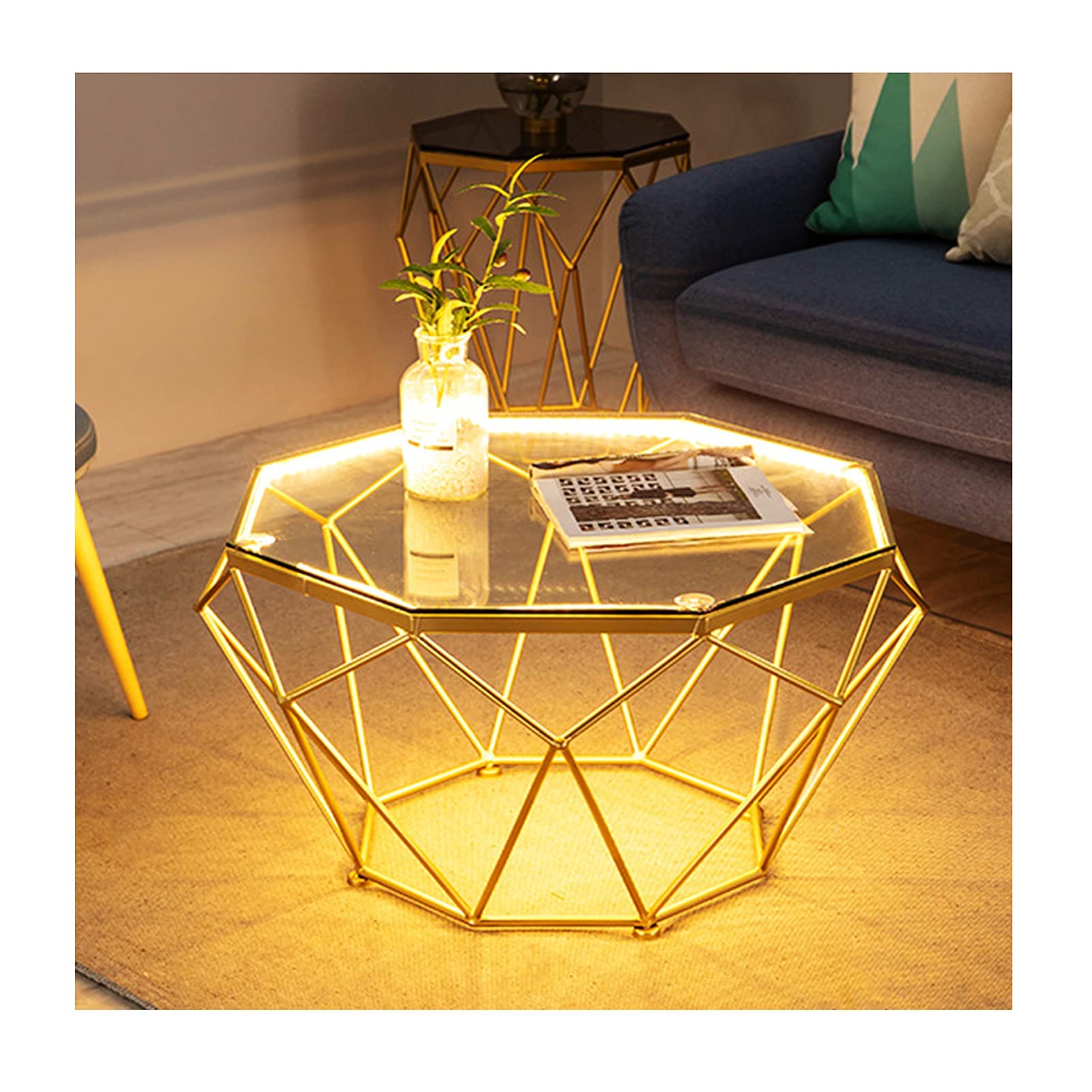Table basse ronde en verre trempé et fer CX-02